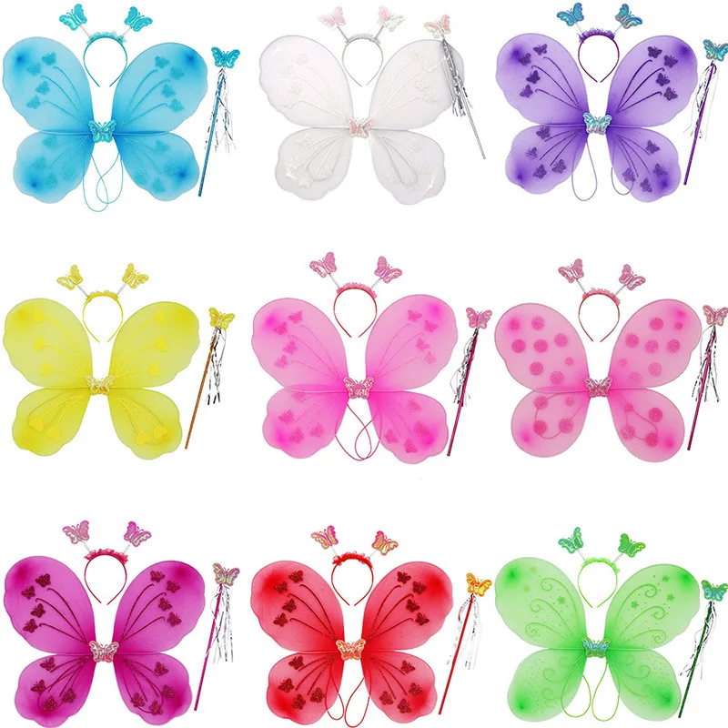 

3Pcs Girls Little Fairy Princess Costume Sets Gift Butterfly Wings Headband Happy Girls Birthday Party Favors