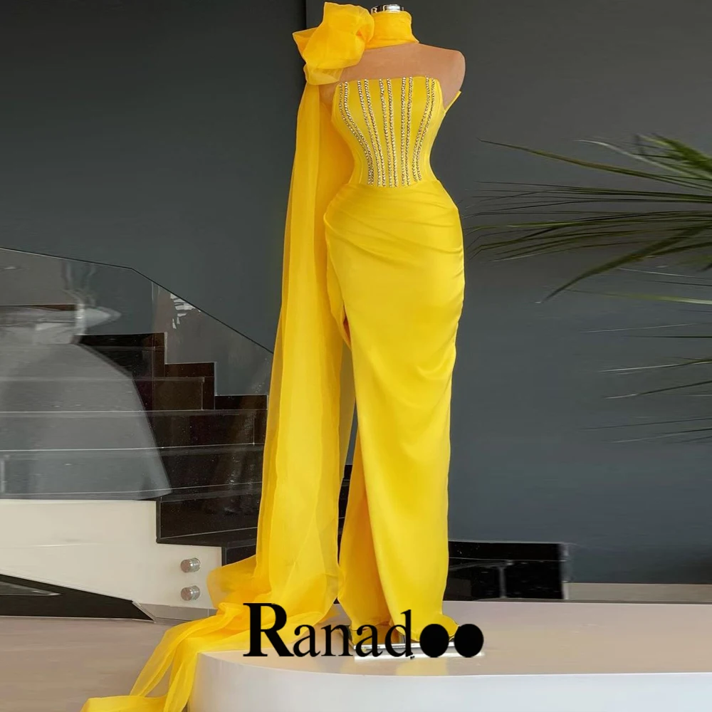 

Strapless Rhinestone Evening Party For Women Trumpet Court Train Sleeveless High Side Slit Zipper Formal Gowns Made To Order