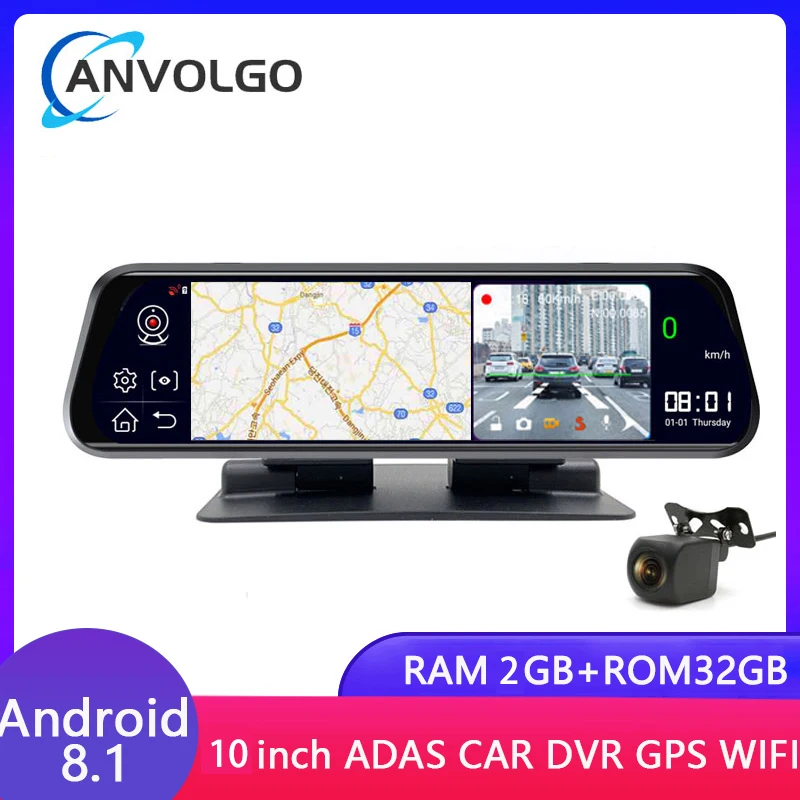 

10 дюймов зеркало заднего вида 4G CarLog автомобильная установка DVR приборная панель GPS навигация Bluetooth ADAAS двухкамерный видеозаписывающий прибо...