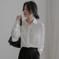 black white pink loose blouses for women casual spring autumn tops office lady long sleeve button up lapel shirts blusas mujer