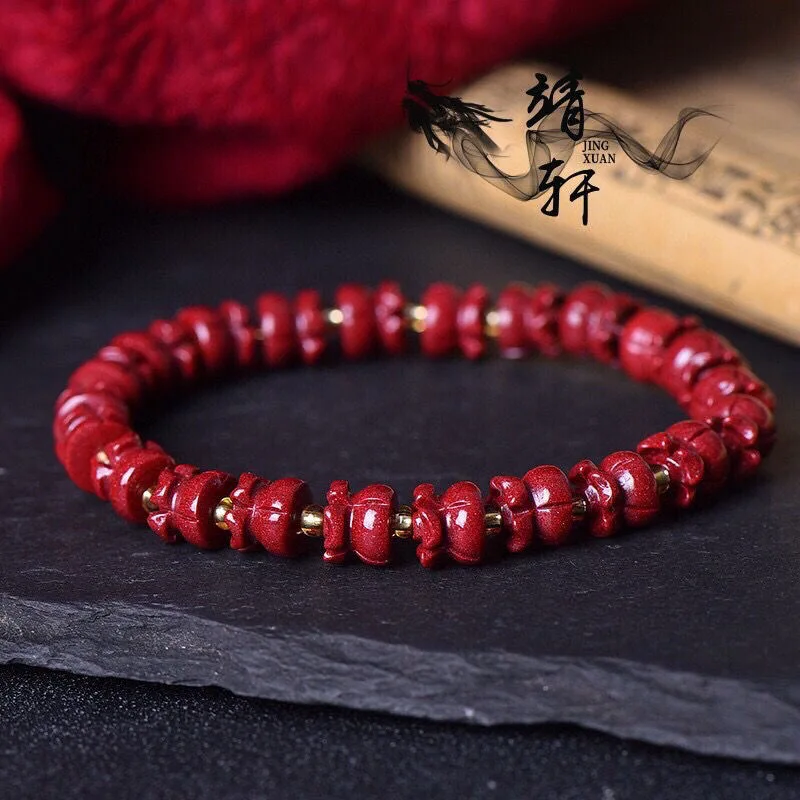 

Customized Natural Red Cinnabar campanula Flower Beads Bracelet Round Hand Weaving Jewellery Fashion Man Woman Luck Amulet New