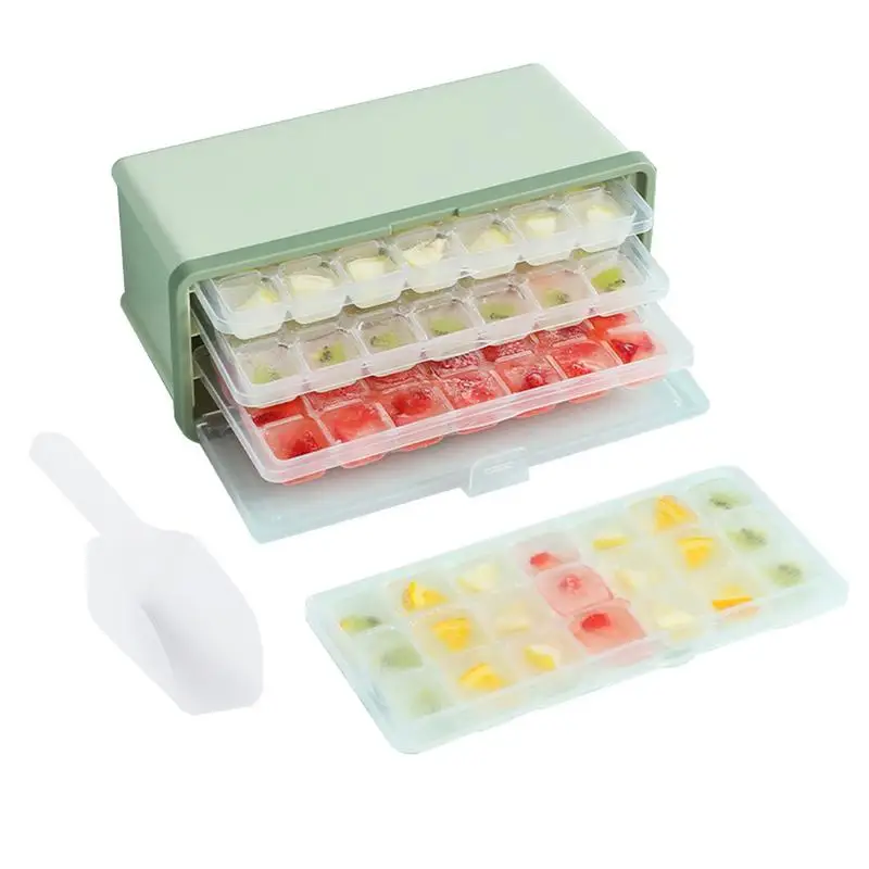 

Ice Tray And Ice Container Set Ice Making Mold With Ice Scoop Three-layer Large-capacity Beverage Ice Cube Making Kitchen Tools
