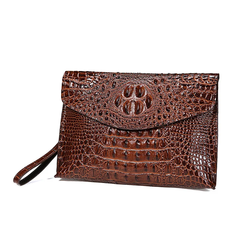 First Layer Cowhide Alligator Pattern Men's Envelope Handbag Fashion Personality High Capacity Business Genuine Leather Handbag