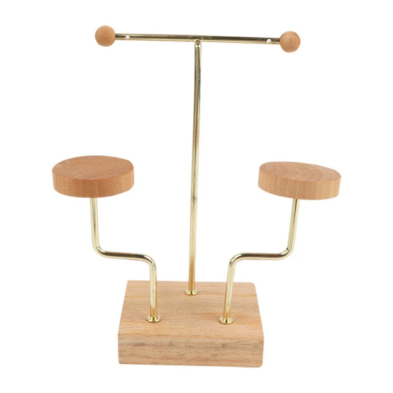 

Brief Solid Wood Metal Earrings Display Holder Jewelry Showcase Earring Ring Combination Frame