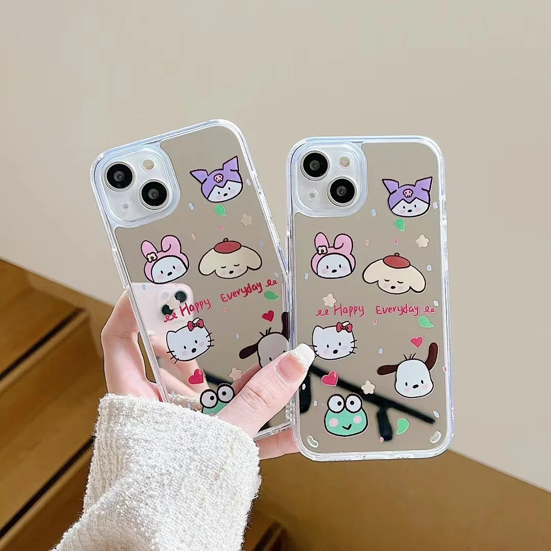 

Sanrio My Melody Kuromi Pom Pom Purin makeup mirror Phone Cases For iPhone 14 13 12 11 Pro Max Back Cover
