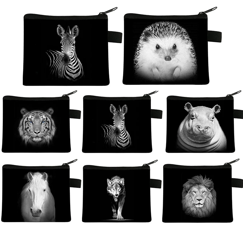 

Кошелек для мелочи с милыми животными, элегантный с принтом лошади, тигра, женский бумажник с кармашком для ключей, детский мультяшный маленький кошелек для мелочи