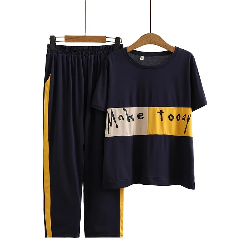 

Womens 2 Pieces Sets Sport Set Sweatpant Long Pant Female Short Sleeve Tee Letter Printed Suit Street Fashion Ladies Clothes