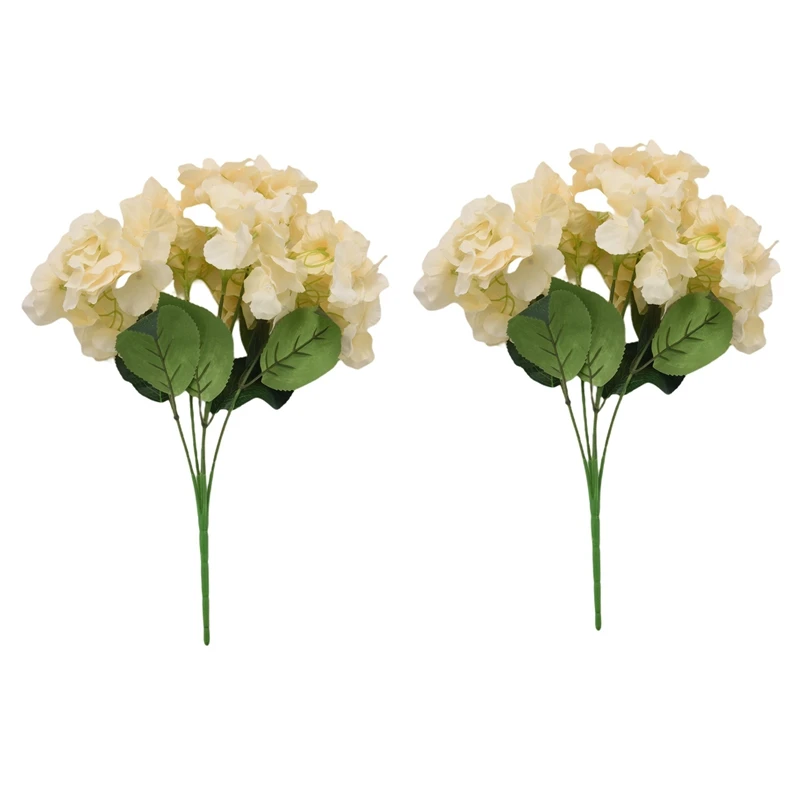 

2X Artificial Hydrangea Flower 5 Big Heads Bouquet (Diameter 7 Inch Each Head) Champagne Color