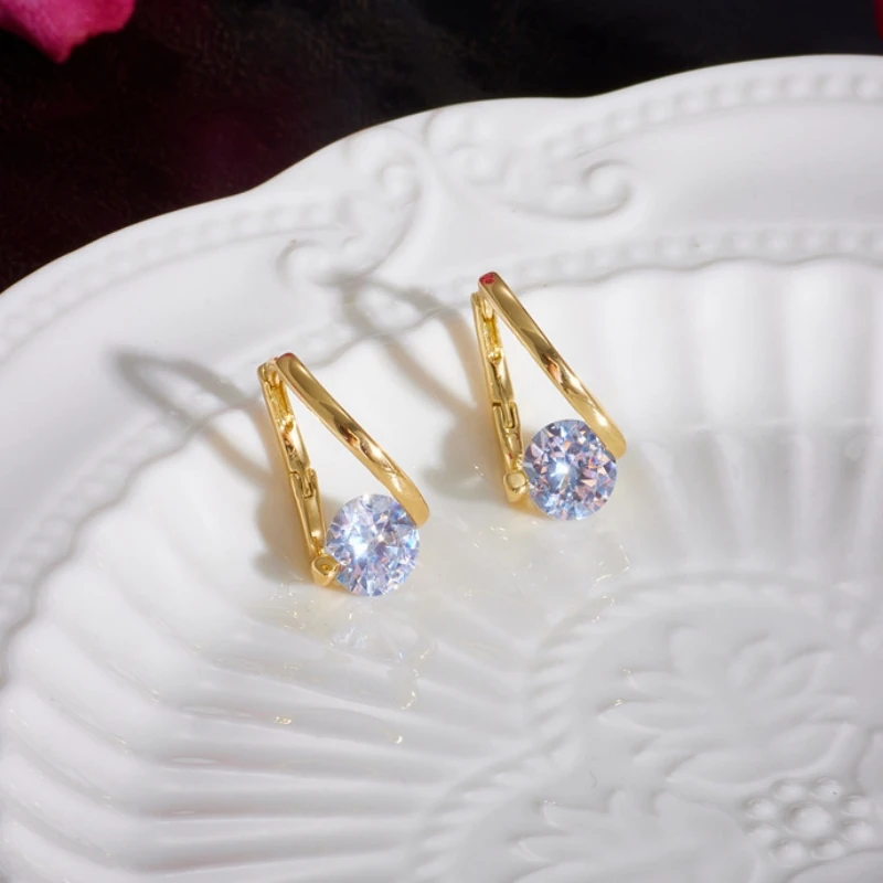 

Women Fashion Copper Plated Genuine Gold Simple Geometric Zircon Earrings Exquisite Drop Earrings Luxury Jewelry Gift