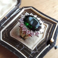 baoshina light luxury diamond emerald zircon oval ring for women wedding party jewelry accessories