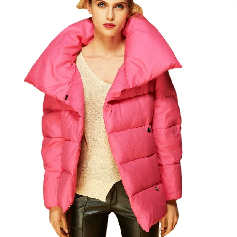 Pink Down Jackets Women Winter 2022 Short Bread Irregular Design Feeling Thick Fashion Large Size White Duck Down Coats Female