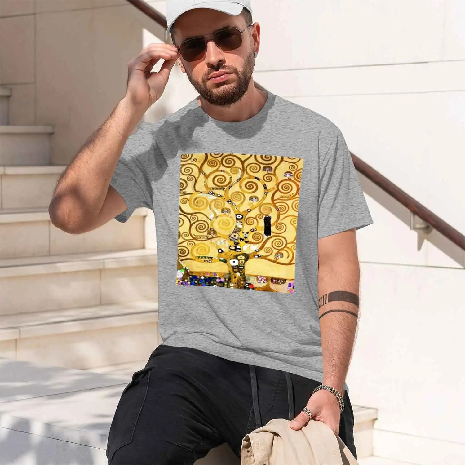 Фото Забавная мягкая мужская футболка Gustav Life, футболки Tree shirts Stoclet The Frieze, футболка Klimt 2026, новая модель, мужская футболка с коротким рукавом. №3