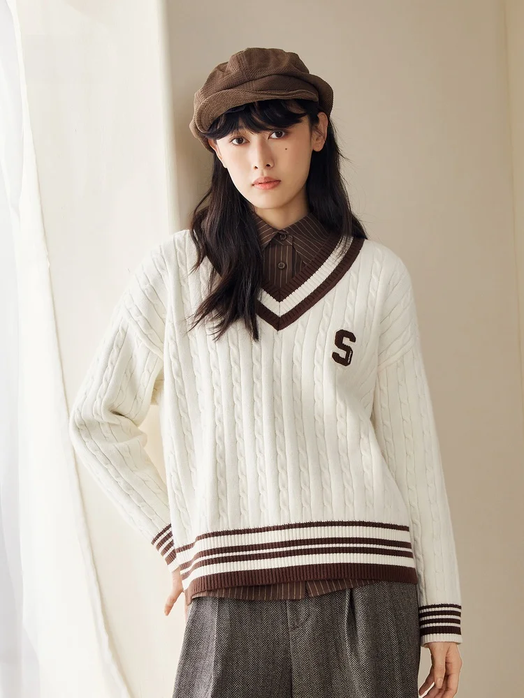 Свитер Senma женский с V-образным вырезом свободный художественный модный топ