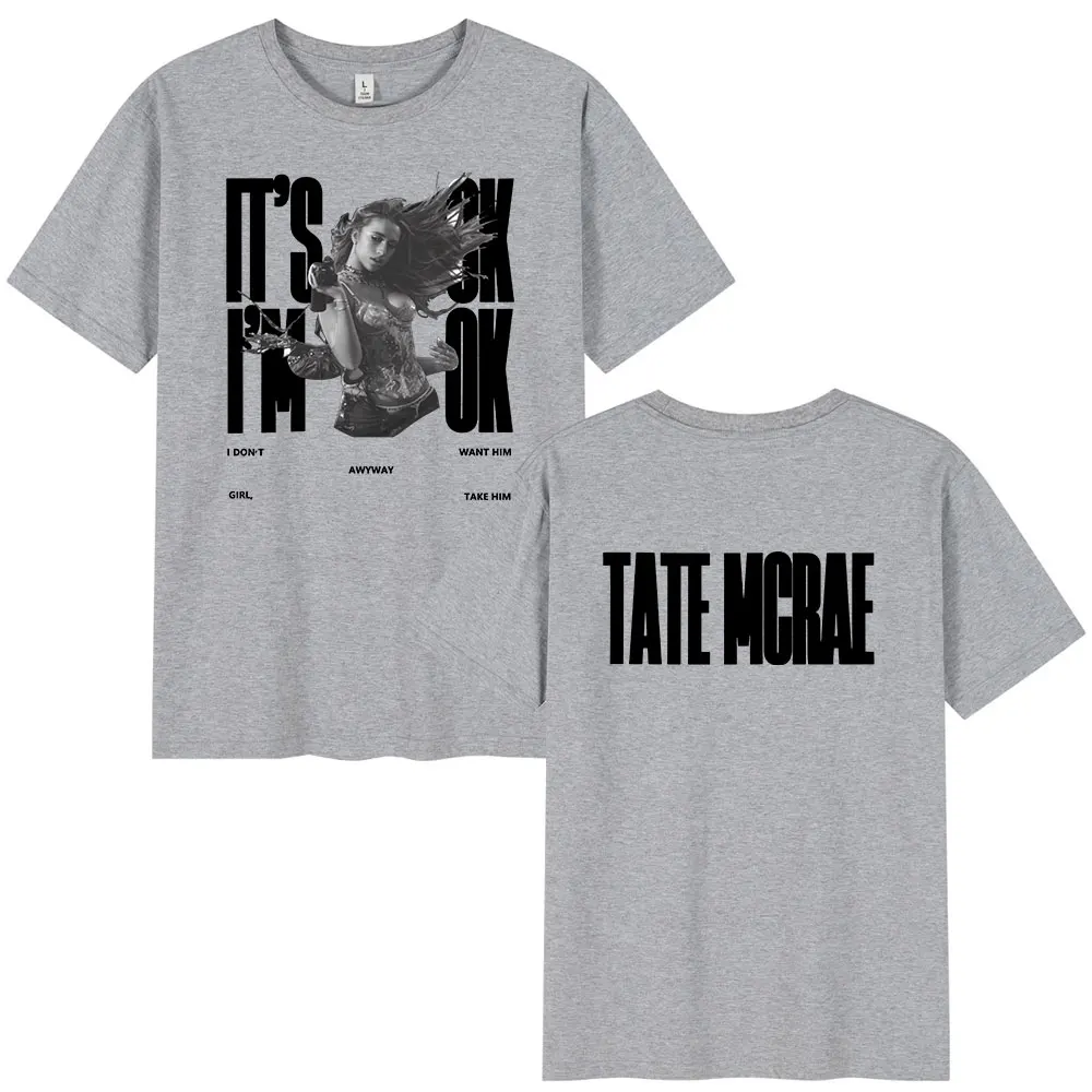 Фото Tate McRae It's Ok I'm Ok Merch T Shirt Mens Women Fashion Harajuku T-shirts Cotton Short Sleeve Oversized T Shirts Streetwear №5