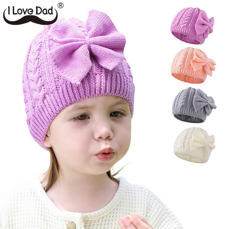 

Big Bows Baby Hat Crochet Twist Solid Color Infant Toddler Bonnet Hat Autumn Winter Kids Girl Beanie Cap Baby Accessories