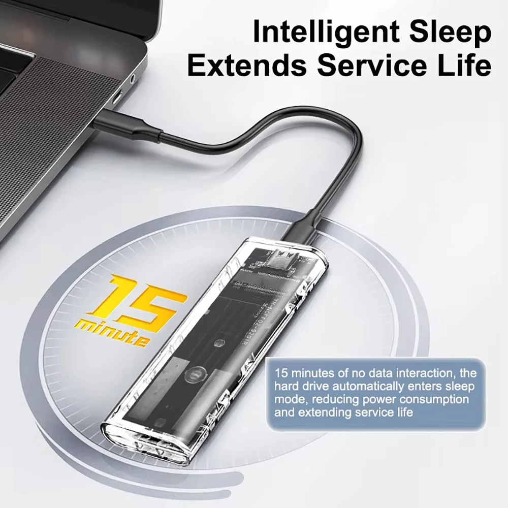 Фото Корпус M.2 NVME SATA SSD USB3.1 Gen1, прозрачный внешний жесткий диск, бесплатный инструмент, адаптер корпуса 10 Гбит/с для 2230 2242 2260 2280 №3