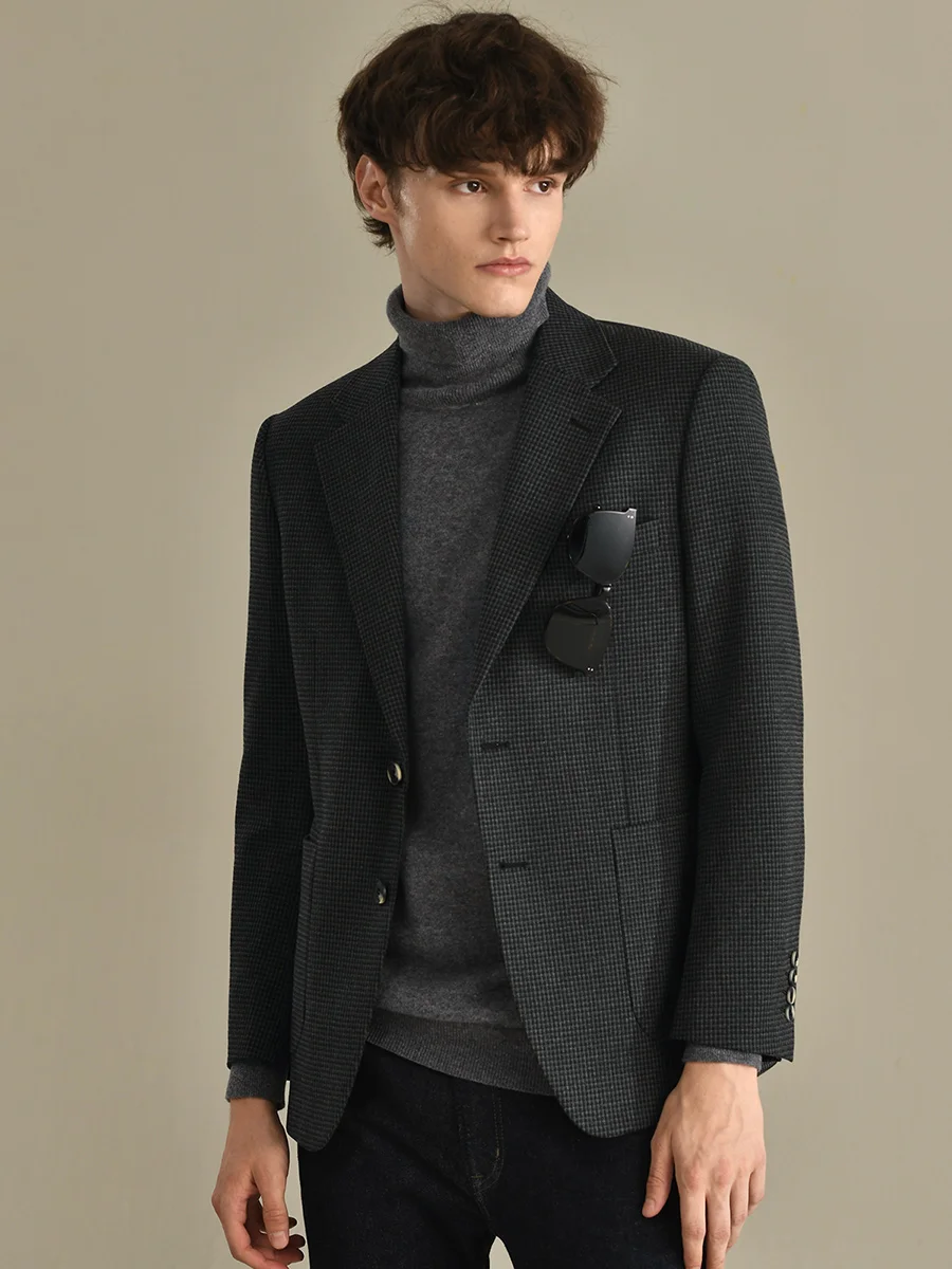 

Мужской облегающий блейзер в клетку, повседневный плотный однобортный пиджак с длинным рукавом, несколько цветов, зима 2022