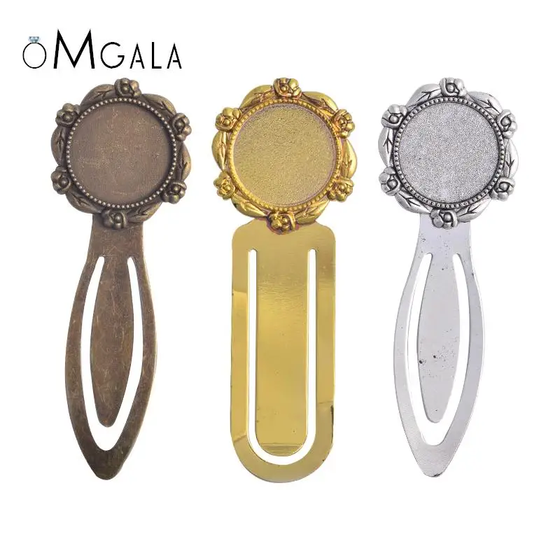 

New Fashion 2pcs 20mm Inner Size Antique Silver Plated Bronze Vintage Flower Style Handmade Bookmark Cabochon Base Cameo Setting