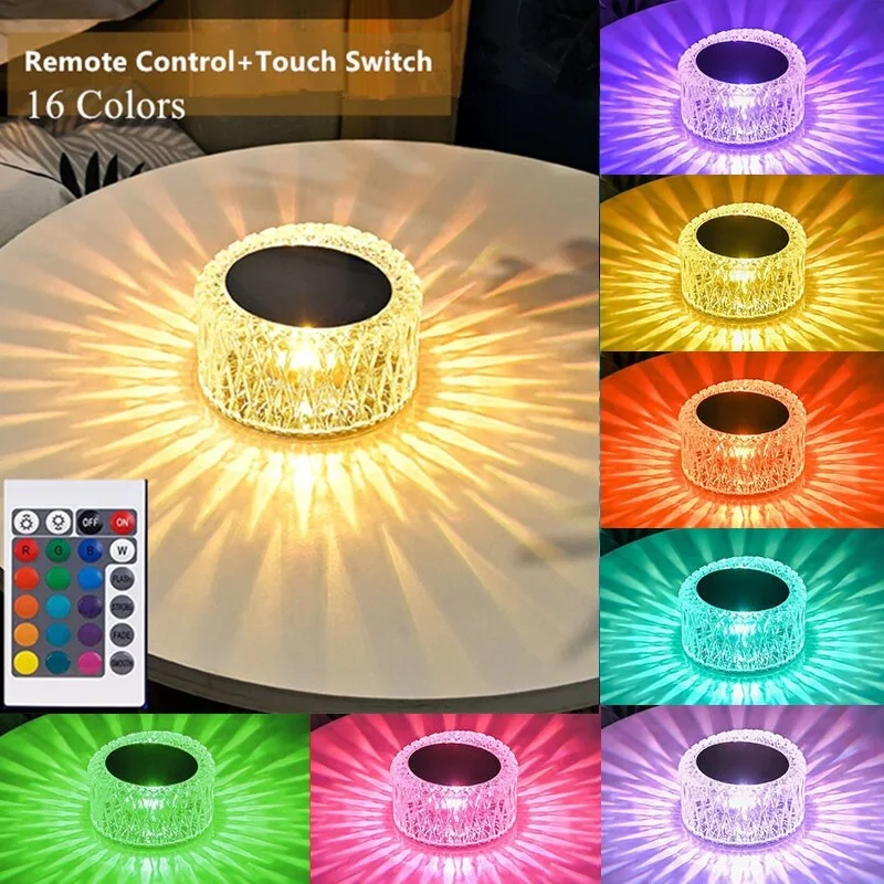 

Романтическая Алмазная лампа RGB, сенсорная приглушаемая Хрустальная настольная лампа, USB креативная Беспроводная портативная прикроватная лампа для дома/16 дюймов