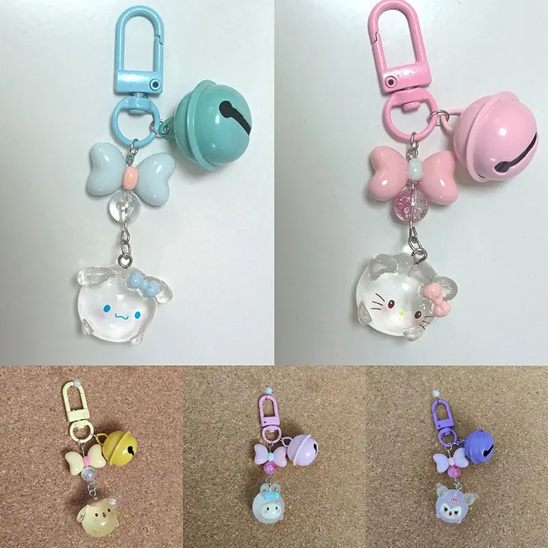 

Sanrio Hello kitty Cinnamoroll My melody Kuromi Pompom Purin new cute cartoon bow bell luminous keychain bag decoration pendant