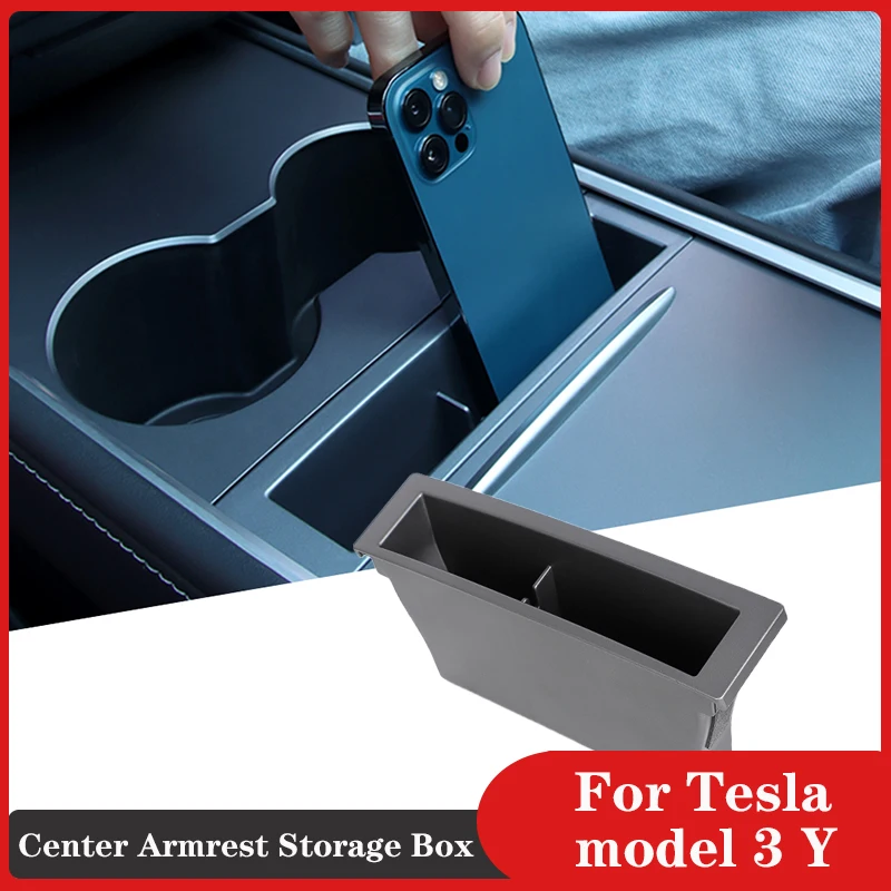 

For Tesla Model Y 3 2021-2023 Car Center Console Armrest Storage Box Accessories Card Key Phone Charging Cable Organizer Case