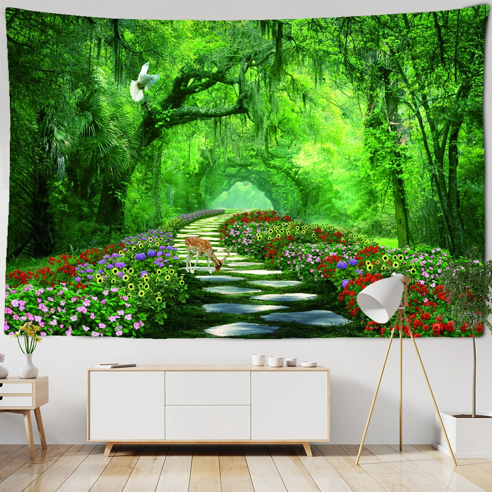 

Green jungle tapestry wall hanging natural forest large tapestry hippie bohemian mandala wall cloth blanket art home decoration