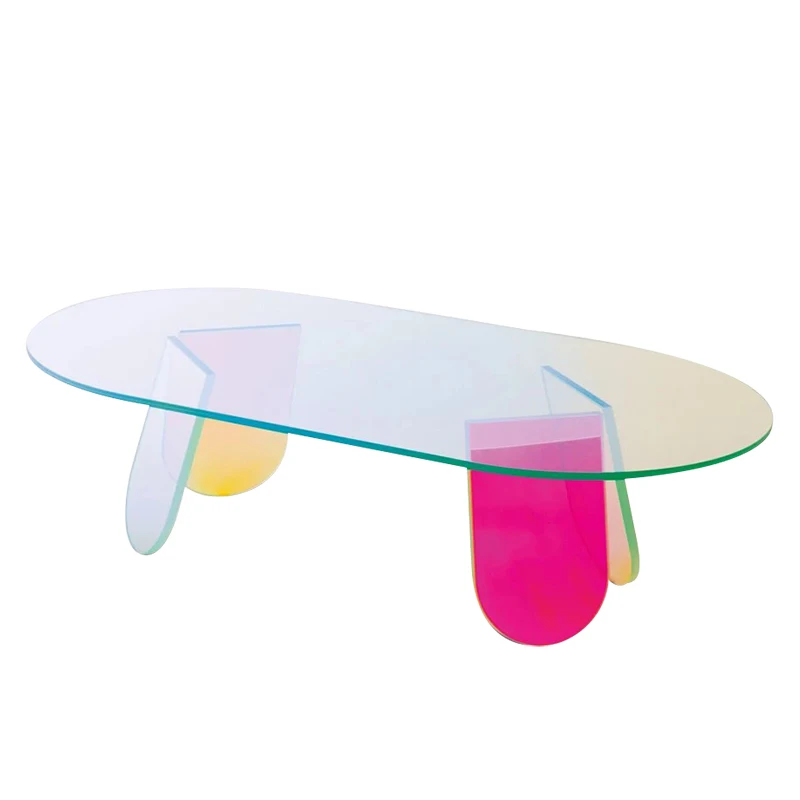 

Акриловый кофейный столик из закаленного стекла в скандинавском стиле, прозрачный лазер, градиентный цвет, дизайнерский Овальный Диванный ...
