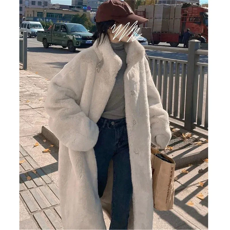 

Imitation Mink Rex Rabbit Fur Coat Women's Winter Parka Long Loose Mink Fur Buckle Mink Coat Furry Coat Female Autumn Lamb Plush