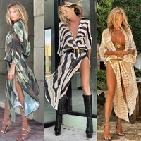 2022 women summer printed plus size sunscreen beach loose holiday chiffon cardigan female sexy loose cover up thin outwear s xl