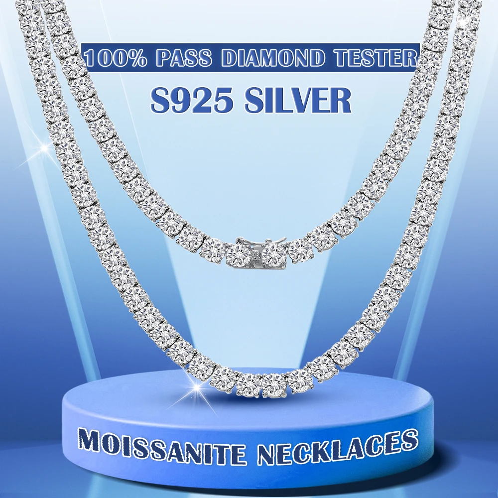 Real Moissanite Tennis Necklace For Women Men 925 Sterling Silver 3mm 4mm 5mm Full Diamonds With GRA Certisfied Fine Jewelry