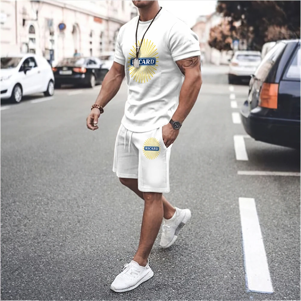2023 New Summer Color Fashion Men's T-shirt Oversized Men Tracksuits Solid Streetwear Mens Clothes Casual Loose 2 Piece Male Set