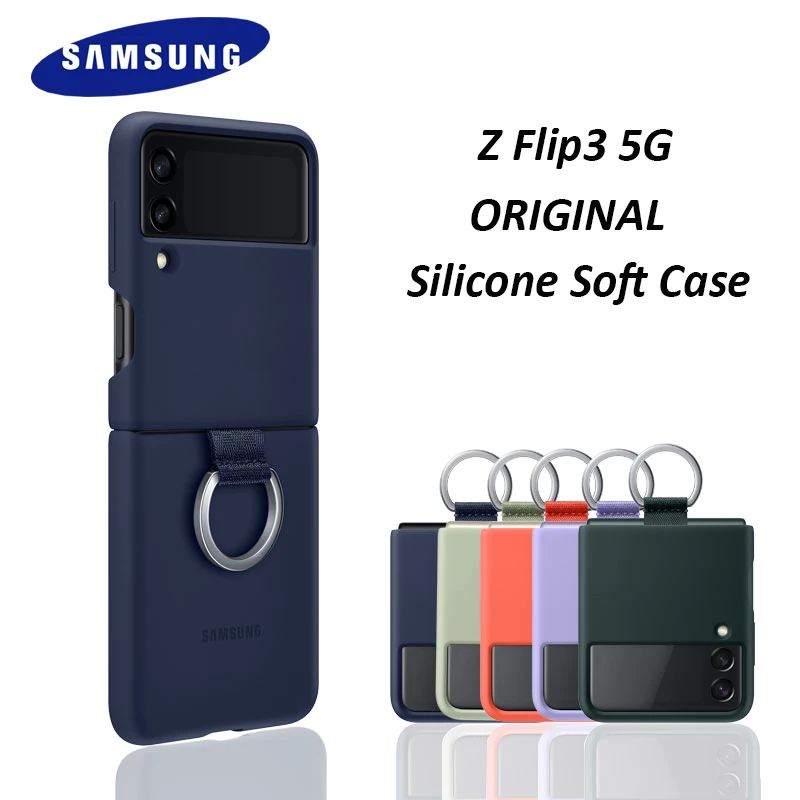 

ZFlip3 Anti-Fingerprint Ring Holder Case Original Samsung Galaxy Z Flip 3 5G SM-F7110 Luxury Silicone Shockproof Protect Cover