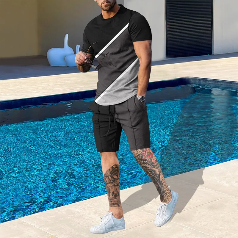 2023 Hot Sell Two-piece T-shirt Suit Men's Short T-shirt Suit Sports Clothes Two-piece Street Short-Sleeved Pants Oversized