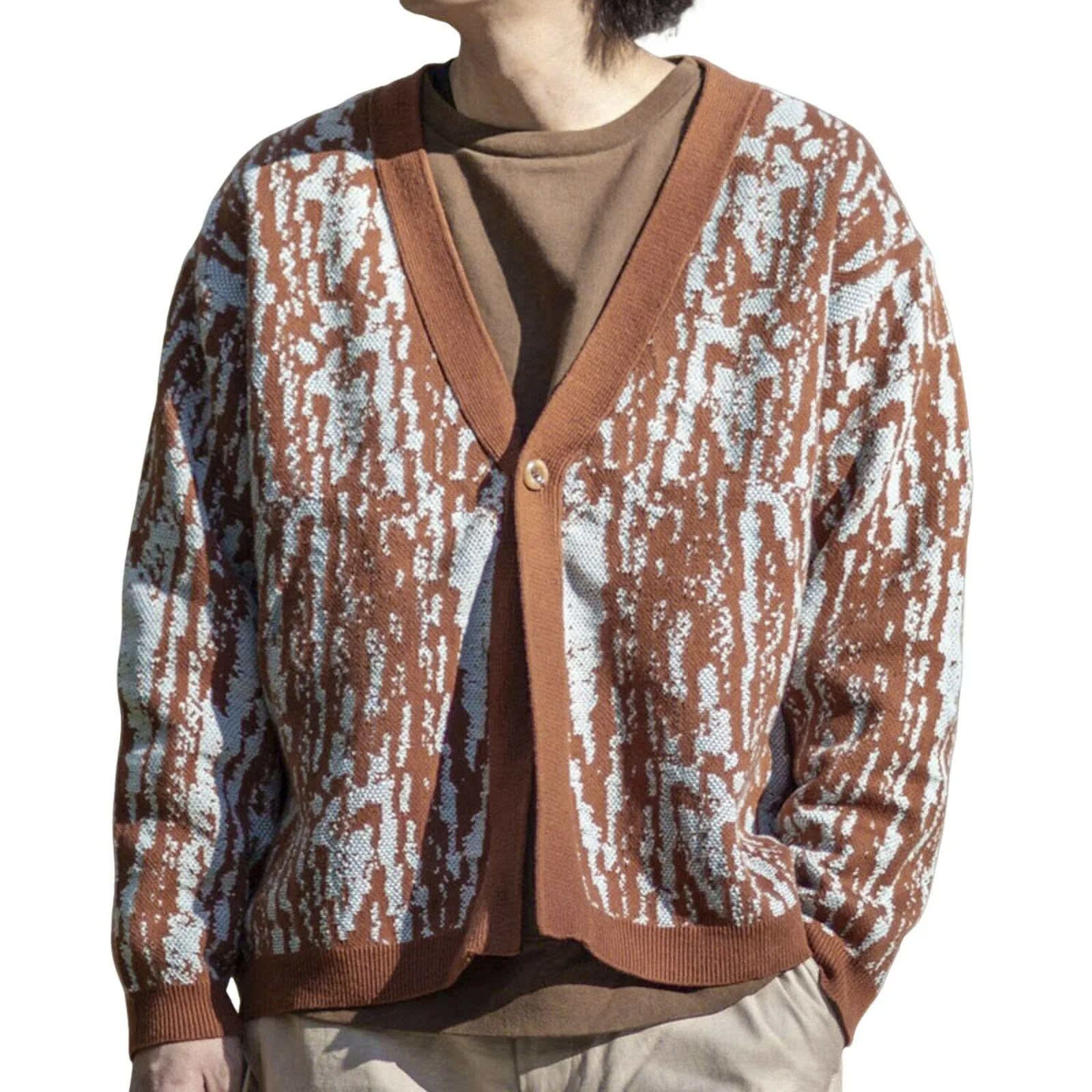 

Мужской Жаккардовый вязаный утепленный кардиган с V-образным вырезом на осень и зиму, плотный свитер с иглой, пальто для улицы, женская рубашка