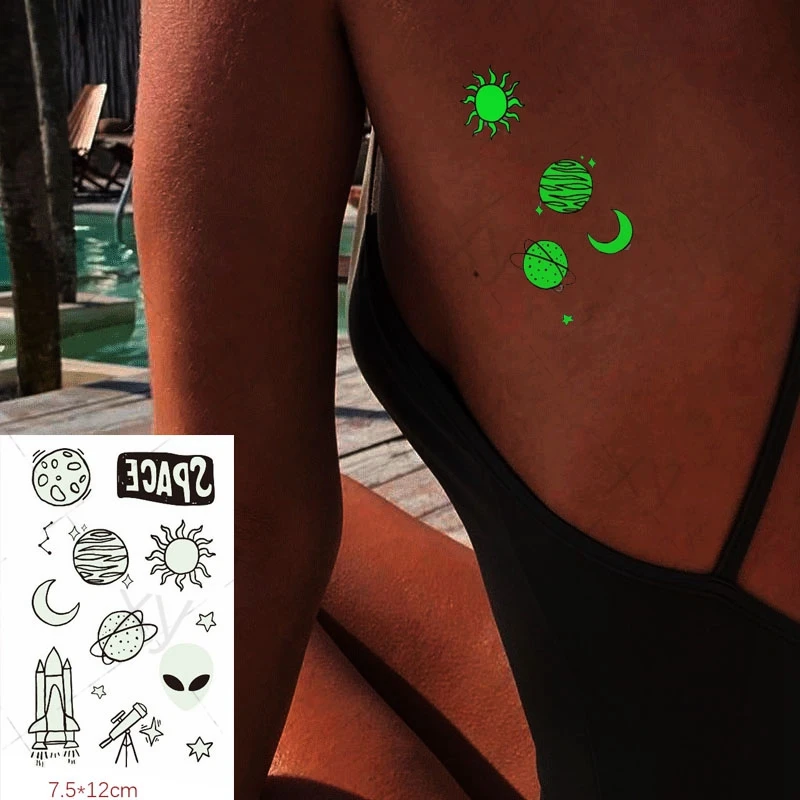 Tattoo Stickers Luminous Temporary Fake Tattoos Sexy Girl Bikini Letter Paste on Face Arm Leg Body Art  for Men Women Kids images - 4