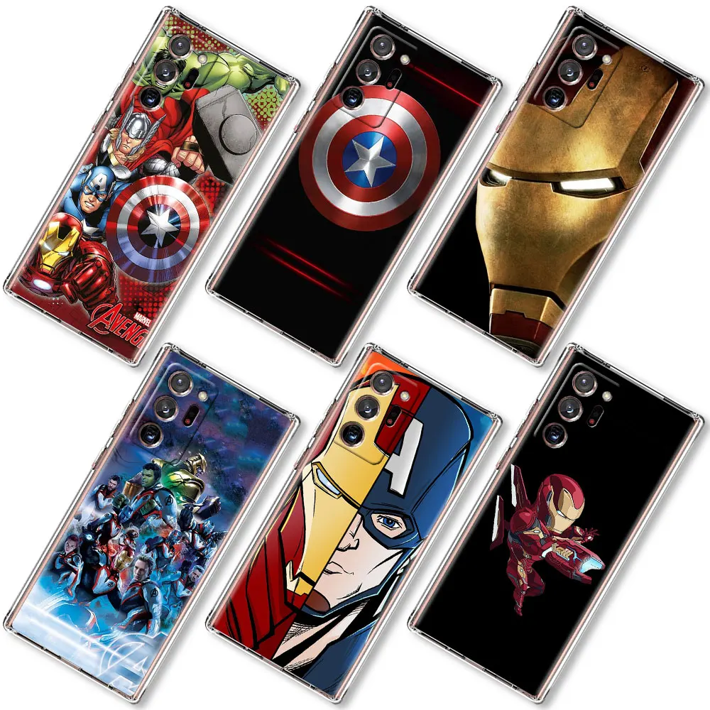 

Marvel Avengers Iron Man Captain America Case for Samsung Galaxy Note 20 Ultra 10 Plus 9 8 A12 A51 A52 S20 FE Transparent Cover