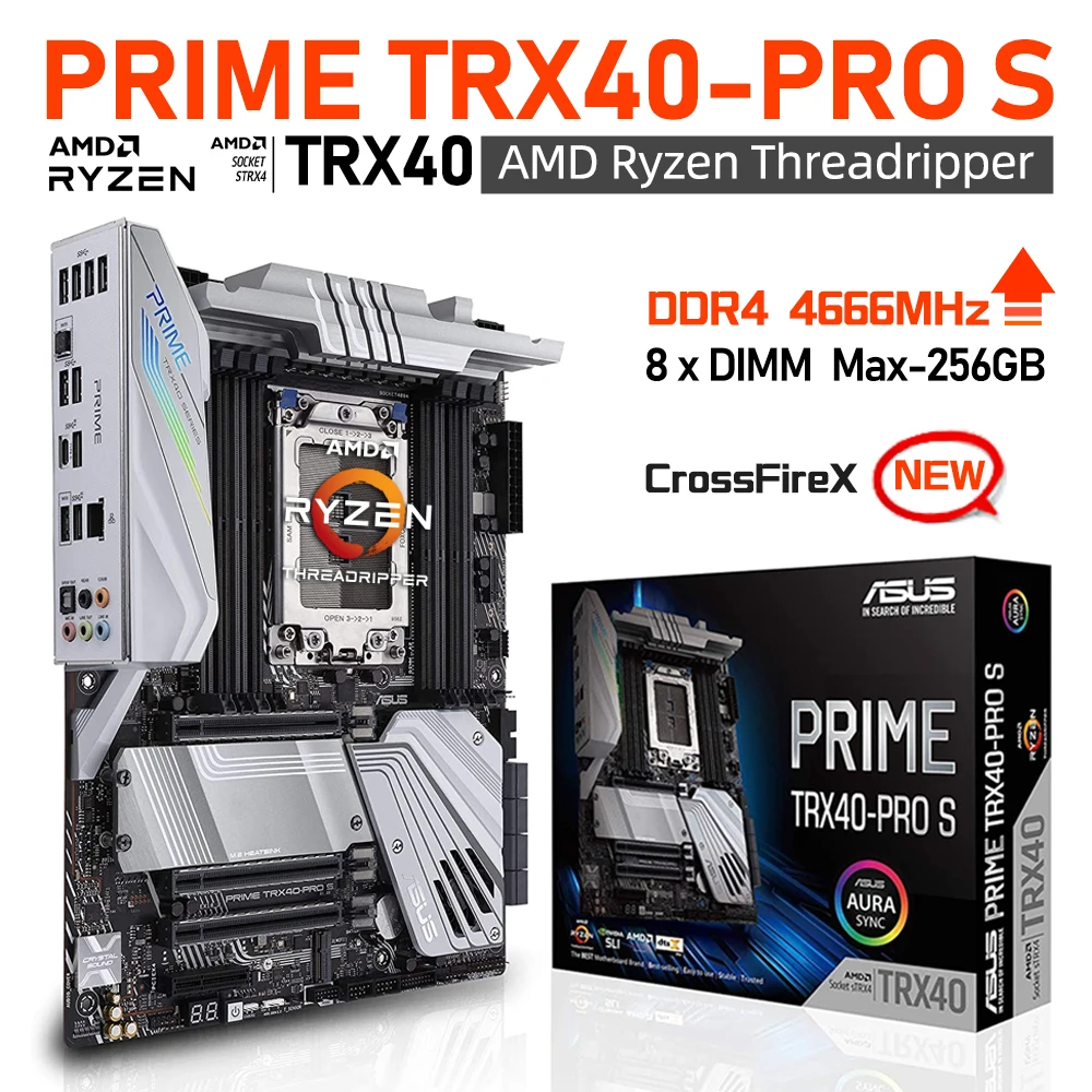 

Материнская плата ASUS PRIME TRX40 PRO S DDR4, 4 канала, 8 256 ГБ, разъем памяти AMD TRX4, резьбонарезной ЦП ATX, материнская плата PCIe4.0 M.2, новинка