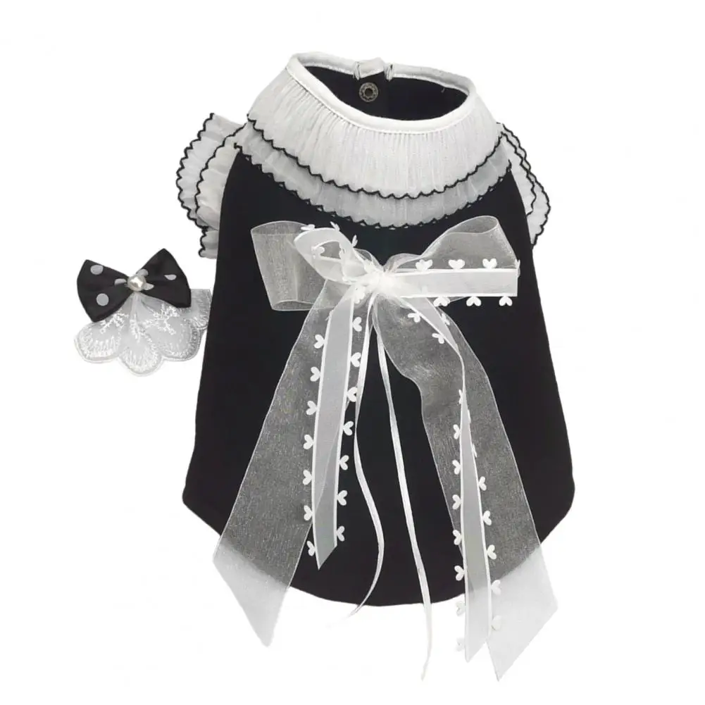 

1 Set Stylish Pet Coat with Bowknot Headwear Cat Cardigan Mesh Splicing Pet Cat Dog Two-legged Coat Dress Up