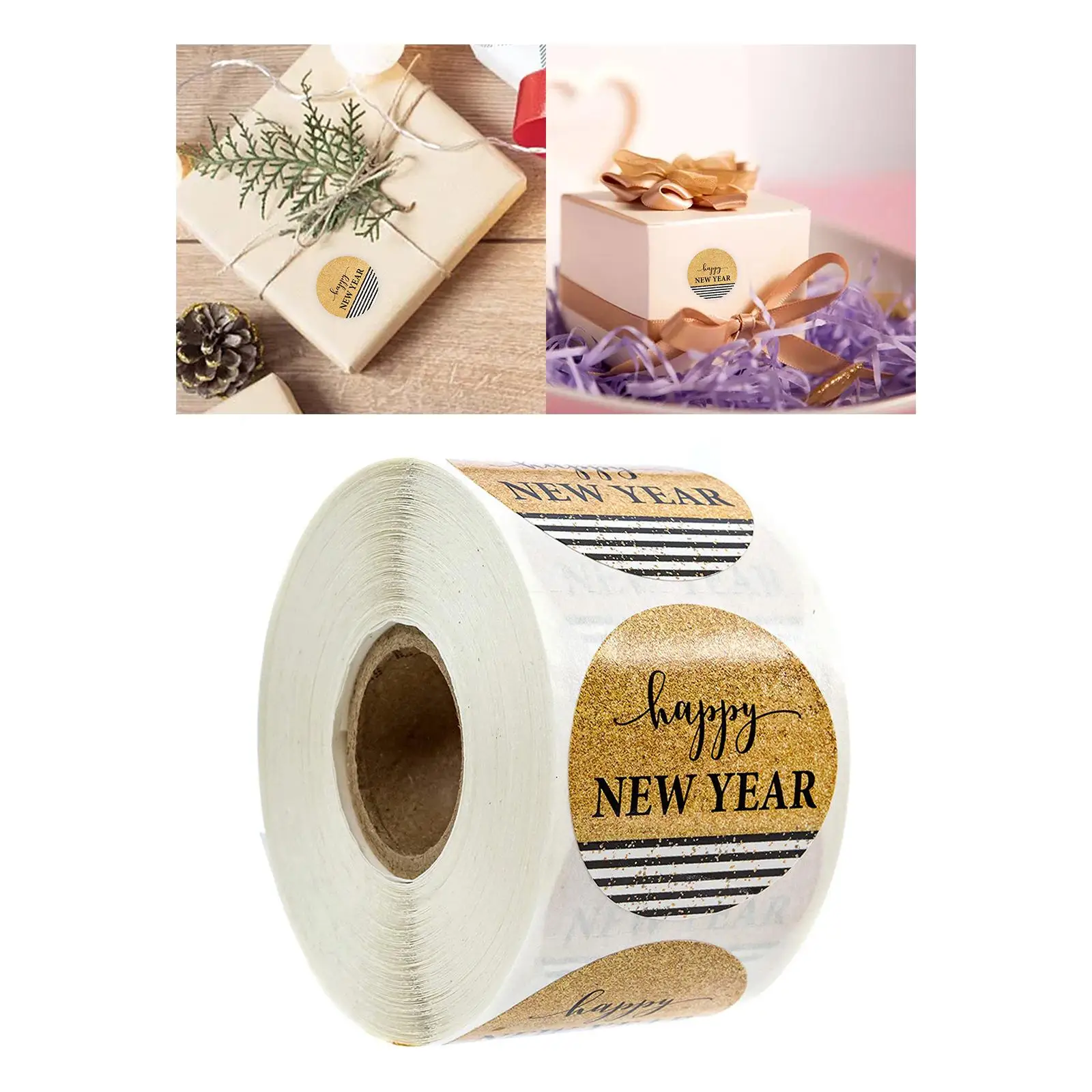 

500Pcs 1.5inch/3.8cm Happy New Year Stickers Round for Winter Greeting Cards