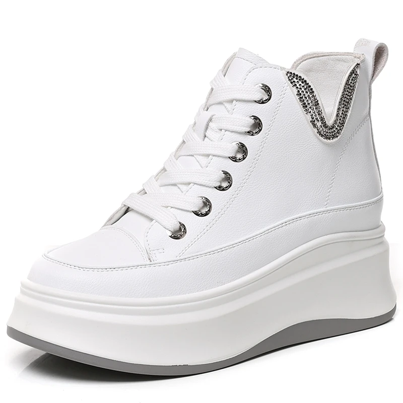 Женские кожаные ботильоны на платформе 9 см со скрытым каблуком