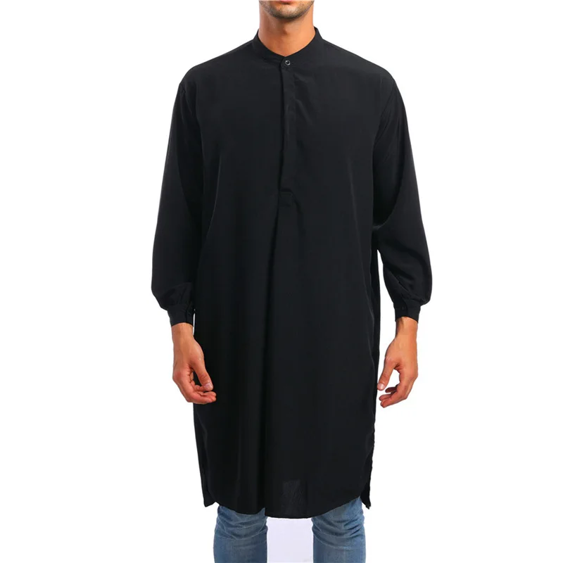 2023 New Arab Style Fashion Simple Long Men's Shirt Muslim Robe Casual Cotton Muslim Dress Men Clothing Abaya