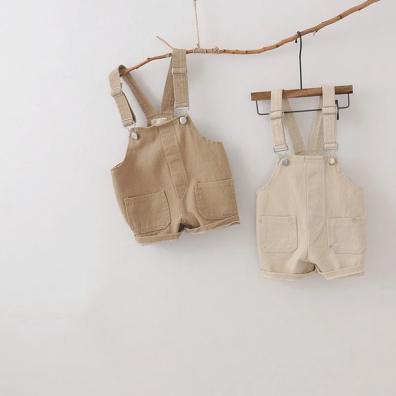 

Комбинезон для маленьких мальчиков свободный однотонный универсальный, модные короткие штаны на лямках, хлопковый тонкий дышащий комбинез...