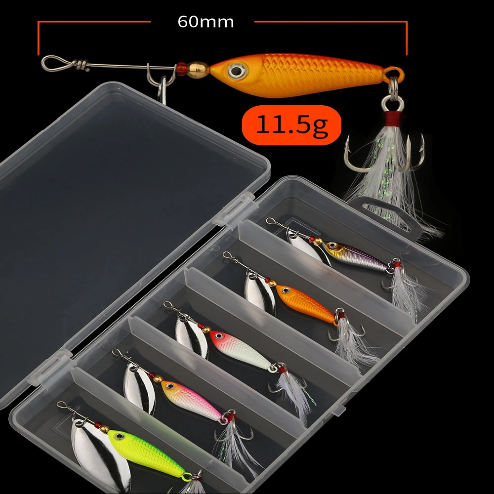 

CEMREO 5pcs/Box Mini Metal Fishing Lure With Spinning Spoon 60mm 11.5g Crankbait Vibration Minnow Sinking Spinner Bait