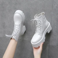 ladies boots autumn and winter new short boots pu fashion 2022 lace up thick sole sports ankle boots casual womens chunky heels