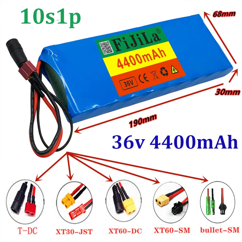 

Литий-ионный аккумулятор для электровелосипеда, 36 В, 10S, 1P, 4,4 Ач, 250-500 Вт, 42 в, 4400 мАч