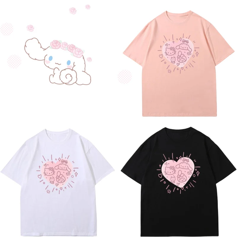 

Sanrios Cinnamoroll My Melody Cotton Short-sleeved Soft Comfortable Anime Cute Cartoon Girls Plus Size T-shirt Casual Versatile