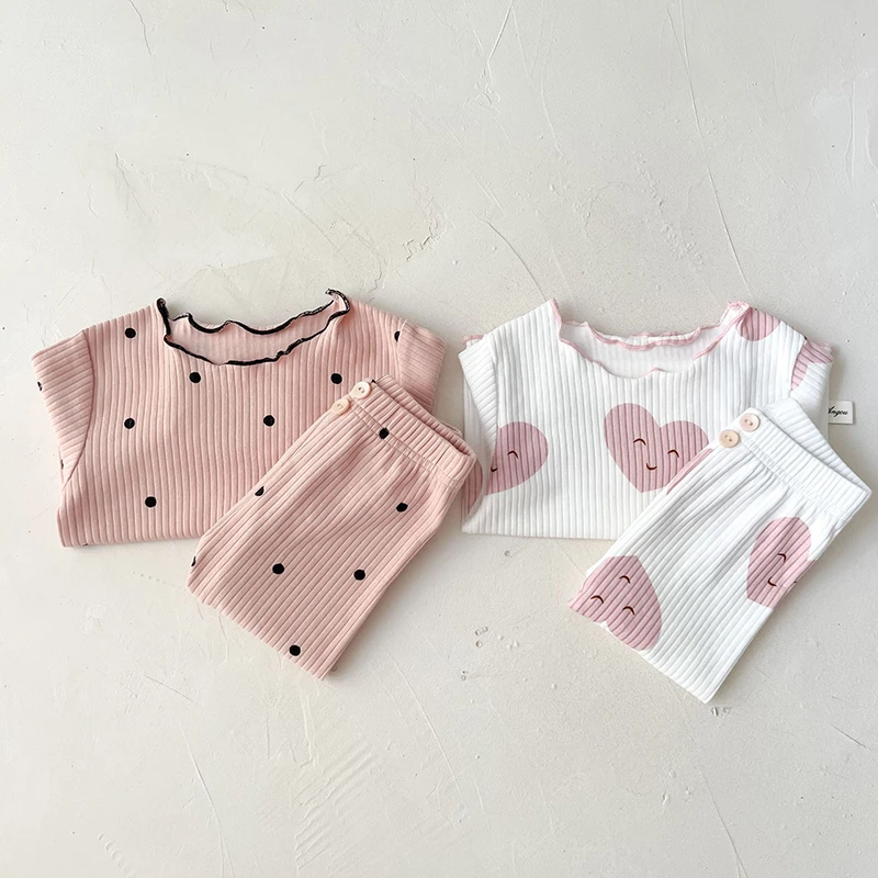 0-36M Ribbed Baby Clothing Set Pit Strip Baby Boy Girl Clothes Cotton Long Sleeve Baby Pajamas Suit Cute Baby Fashion Clothing