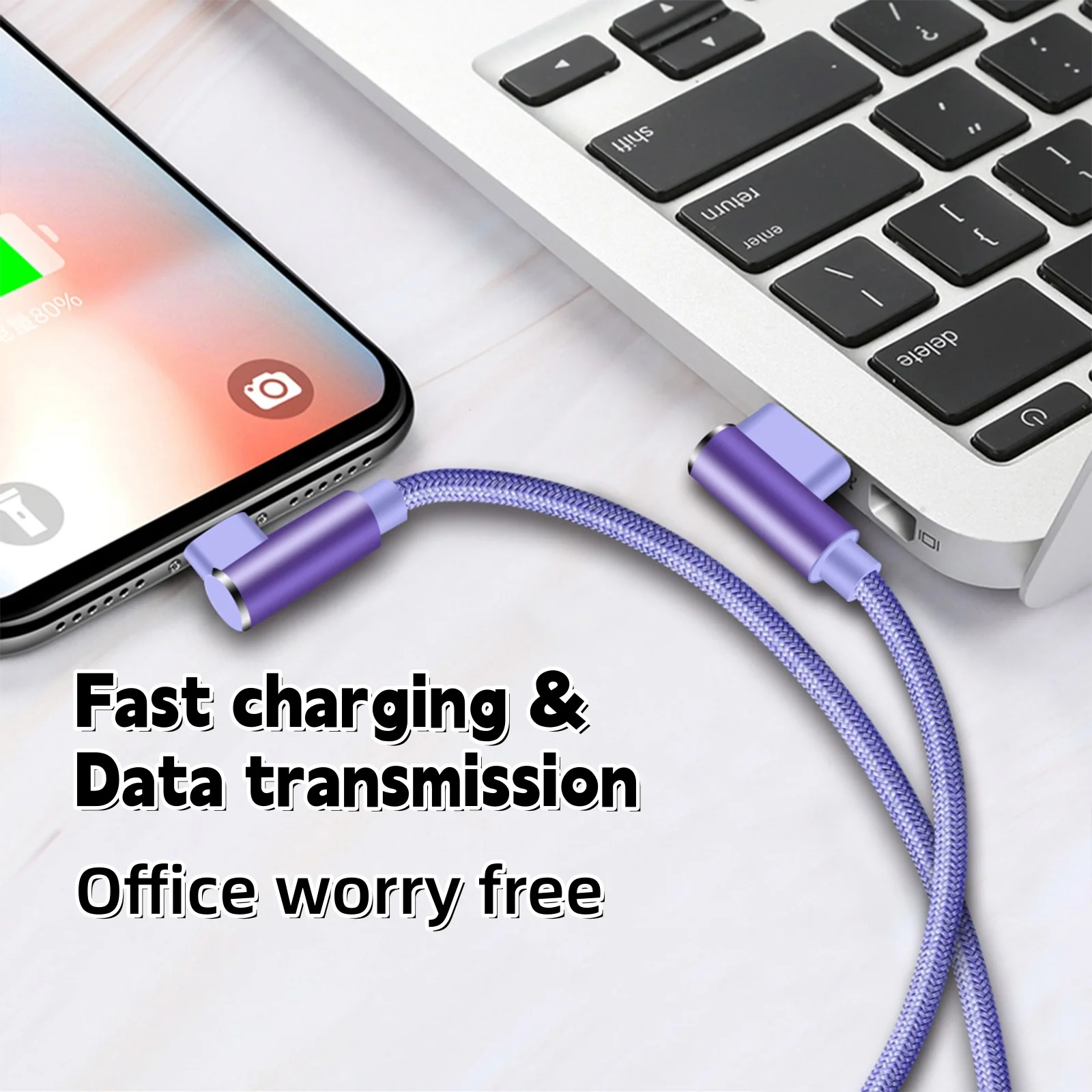 Фото Кабель USB для быстрой зарядки с угловым разъемом для iPhone 13, 14 Pro, 11, 12 mini, XS Max, XR, X, 7, 8 Plus, 90-градусный USB-кабель для зарядки №1