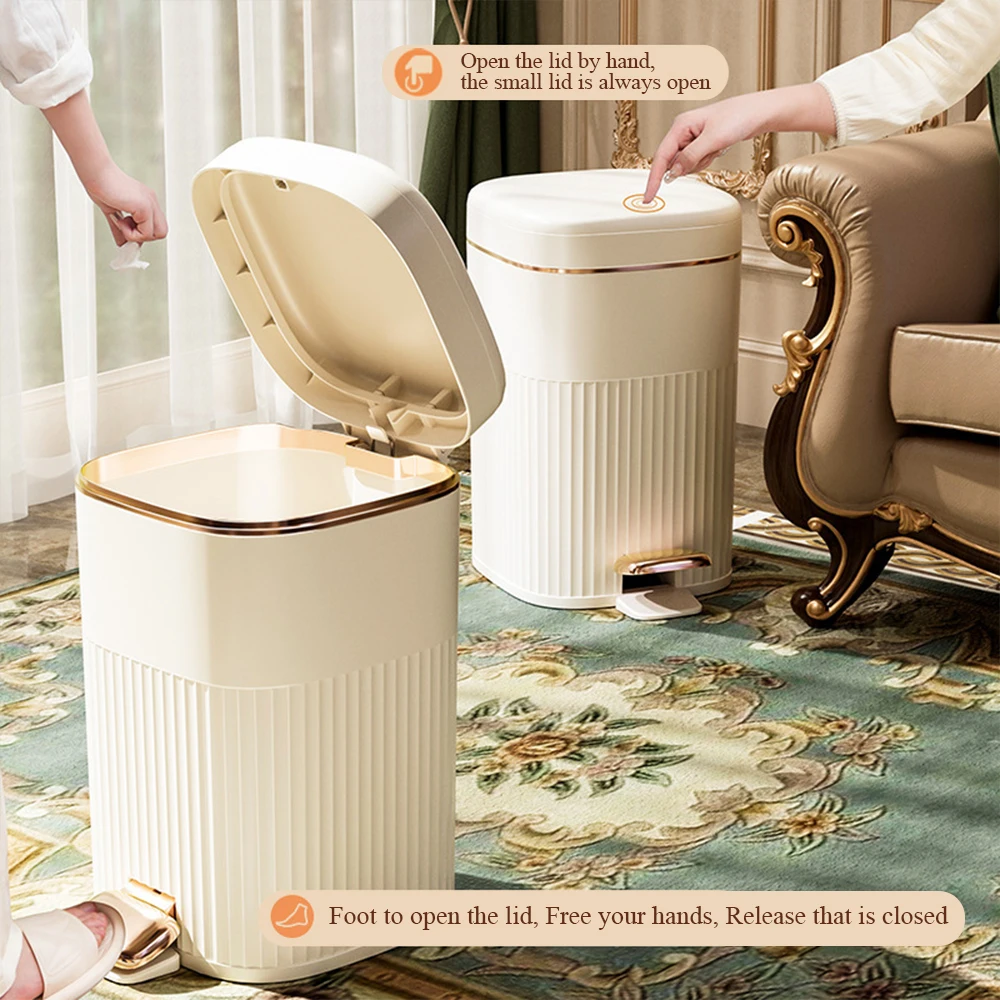

Wastebasket Pedal With For Bathroom Bin Kitchens Trash Lid Can Luxury Garbage Waterproof Large Capacity