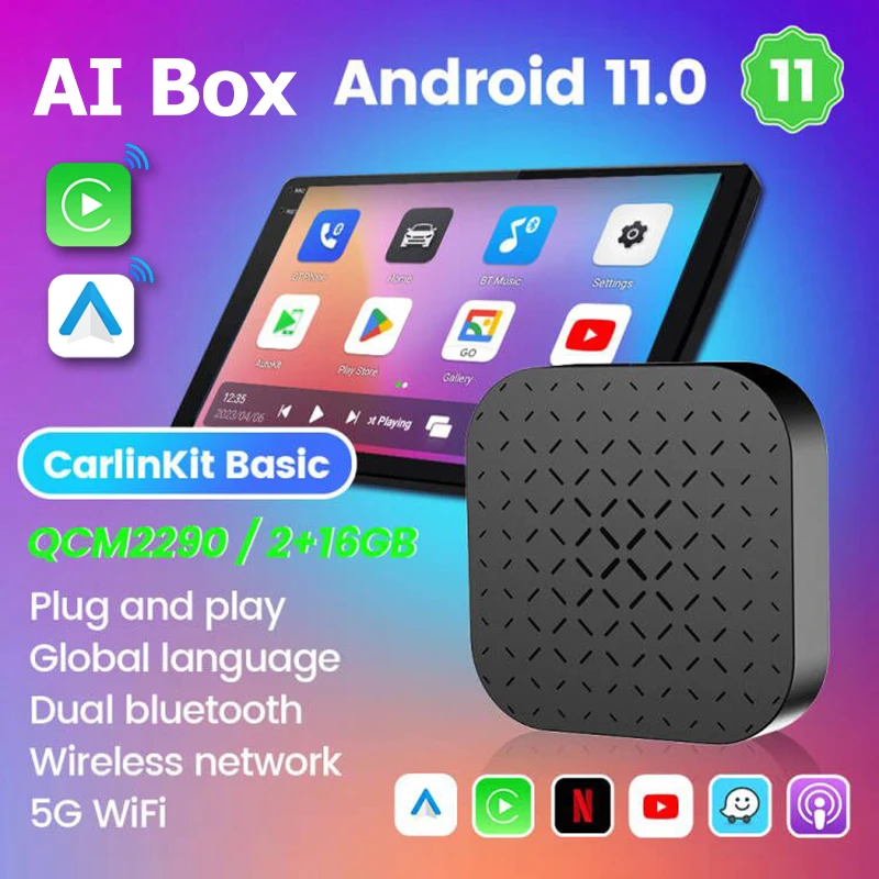 CarlinKit Basic Wireless CarPlay Android Auto box CarPlay AI box Android 11 iptv Netflix Youtube 5G WiFi Qualcomm Car Smart box